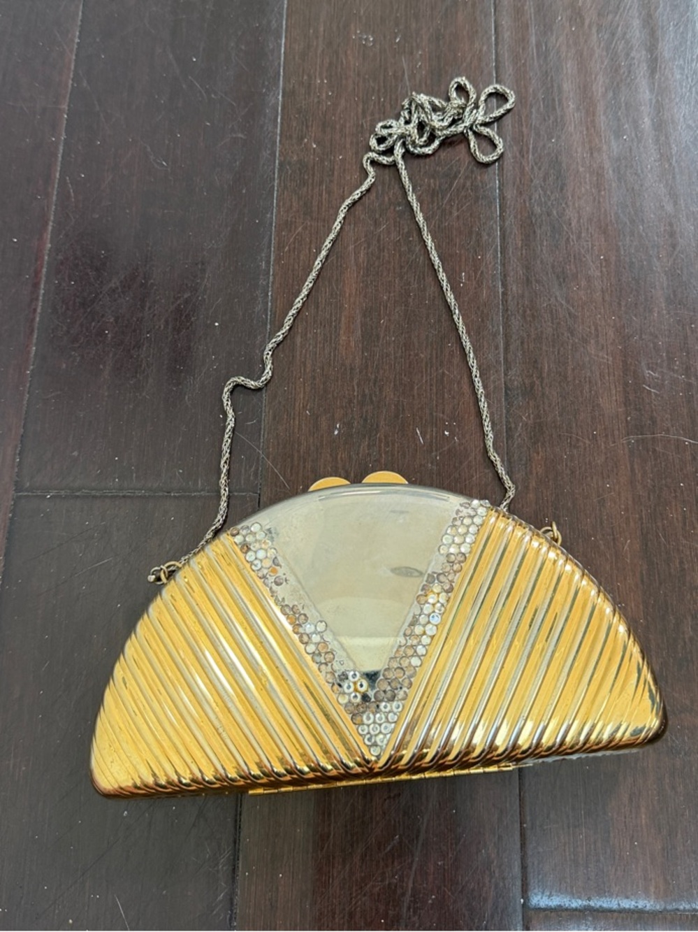 Vintage Whiting and Davis Gold Half-Moon Evening Clutch
